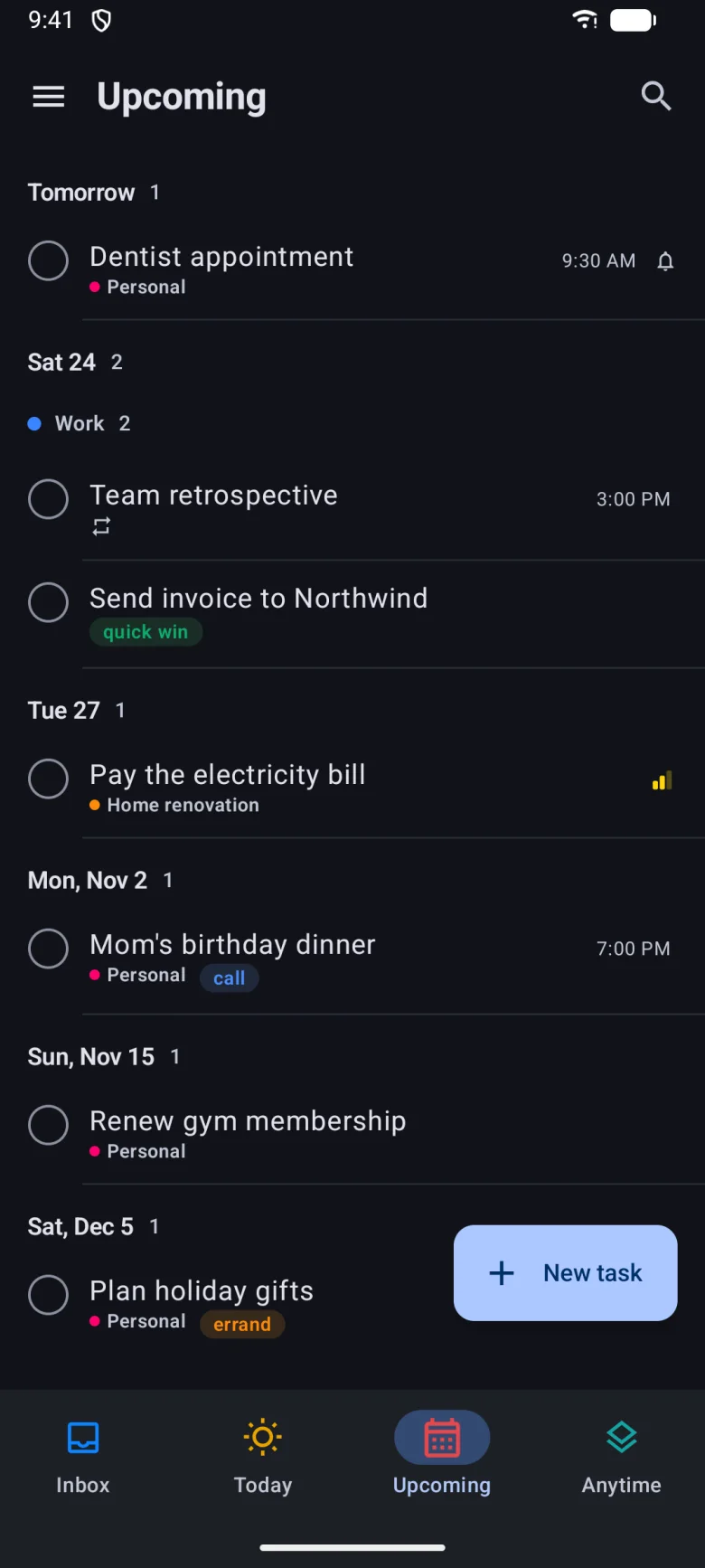 Upcoming on Android in dark mode.
