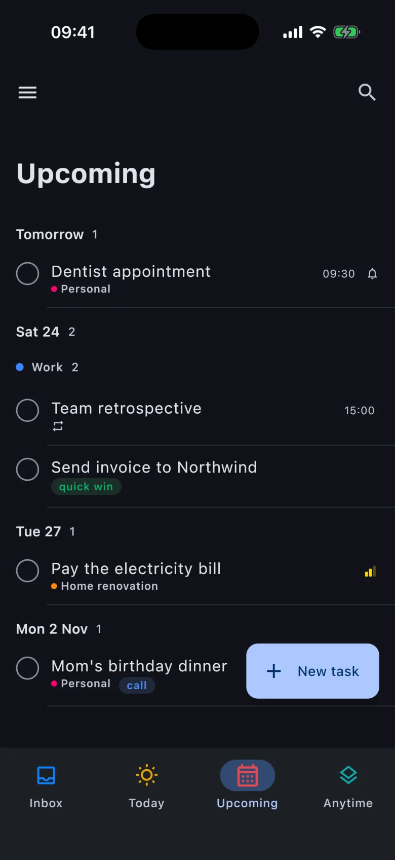 Upcoming on iPhone in dark mode.